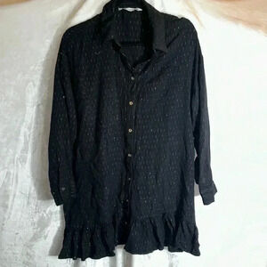 Zara Black and Gold Flowy Shirt Dress